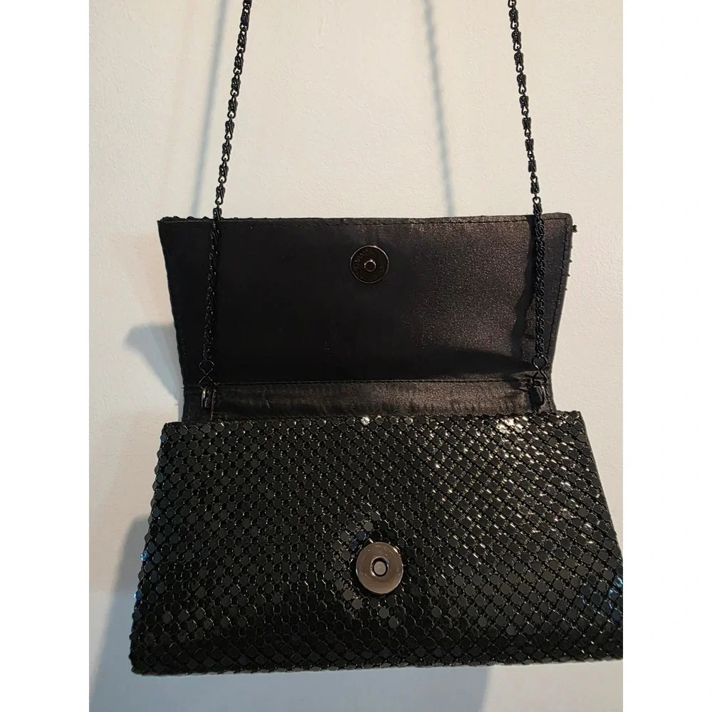Vintage Style Black Metal Mesh Evening Clutch Bag Crossbody Chain‎ RN 90894